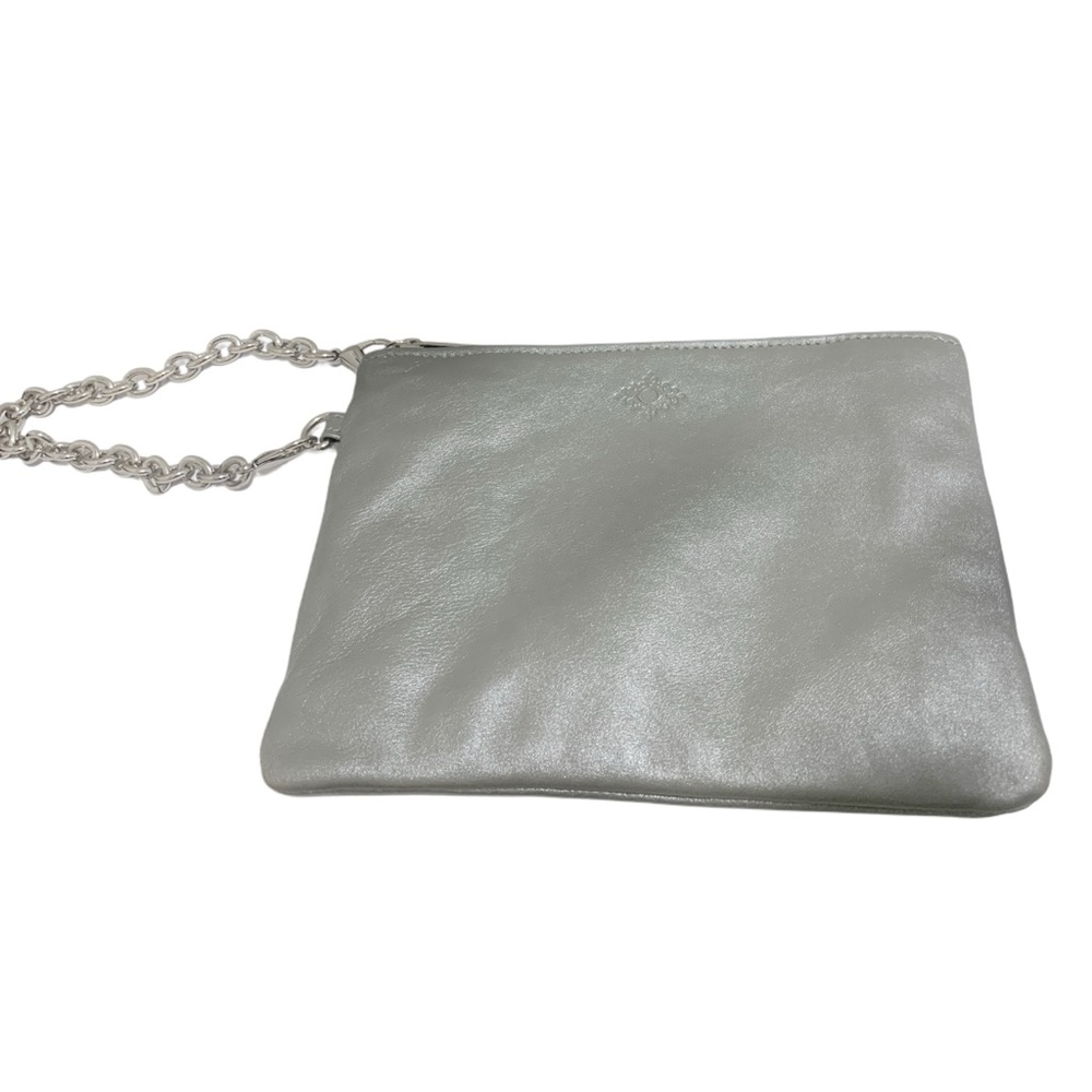 🛍️ SALE 🛍️ CAROL BRODIE | GRAY SHIMMER LEATHER WRISTLET WITH CHUNKY CHAIN